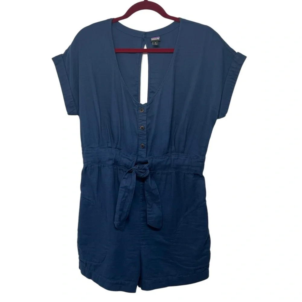 Patagonia Organic Cotton Gauze Stone Blue Casual Romper Playsuit Women’s Small - Picture 4 of 9